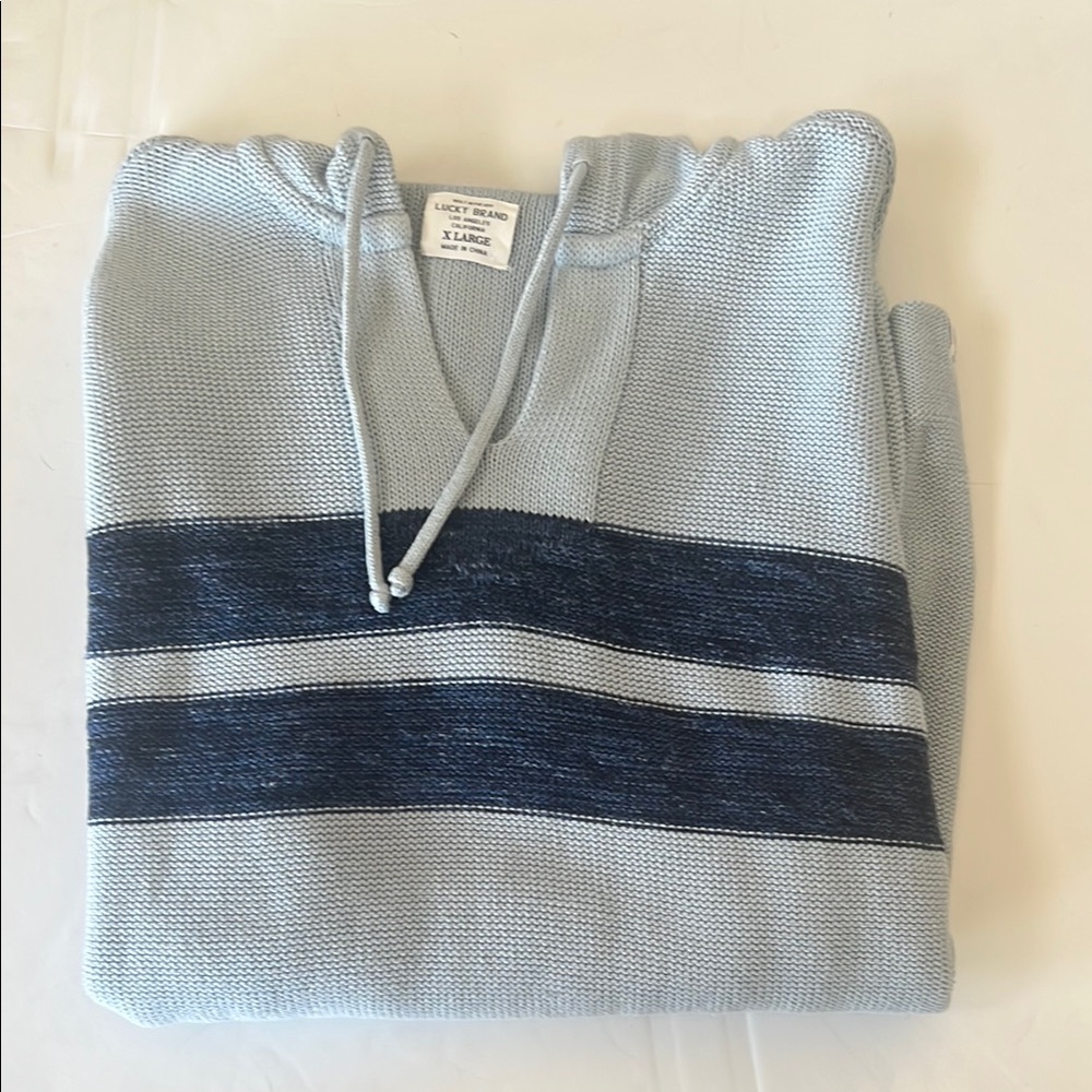 Lucky Brand Blue V-Neck Sweater with Hood